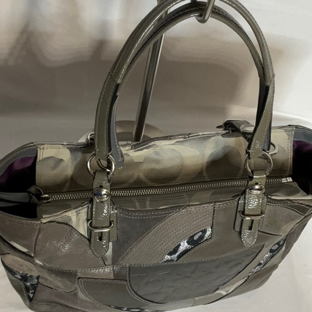 Coach F15459 Ocelot Tote Taupe Neutral Tones Patchwork Leather Suede Jaquard Bag - Picture 4 of 15